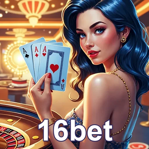 Imagem de um cassino online com o logo 16bet, promovendo diversão e apostas seguras no site 16bet.